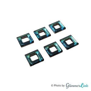 NWOT 14 mm 6 Pack Bermuda Blue Square Swarovski Crystal Ring Beads